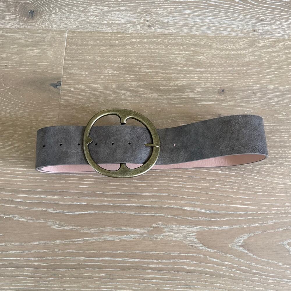 8 Other Reasons Buckle Belt Circle Statement Taupe Bronze